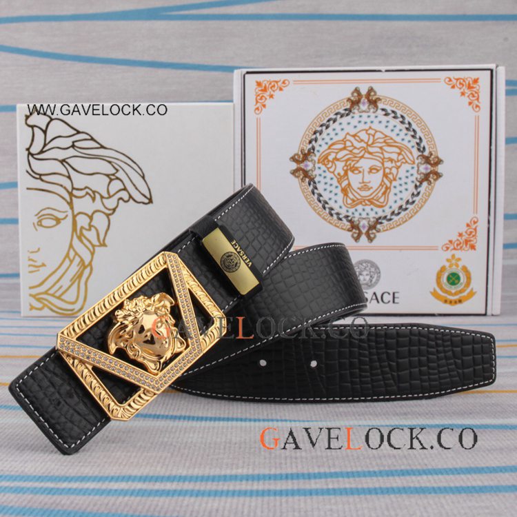 Replica Versace Men's Belt Gold Head with Crystal